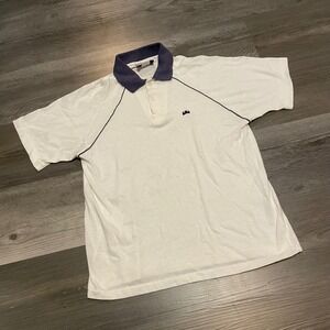 Vintage Sears Tennis Polo Shirt Mens Medium White Navy Raglan Crown Logo